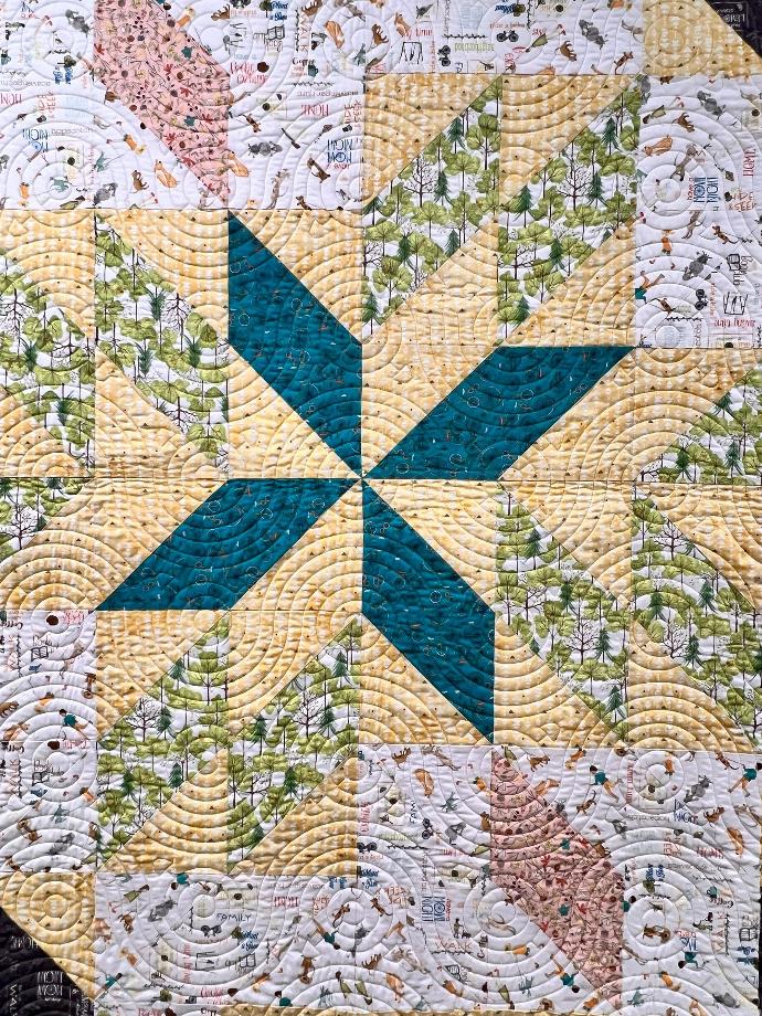 Pinwheel block featuring Be Our Neighbour Fabric Collection