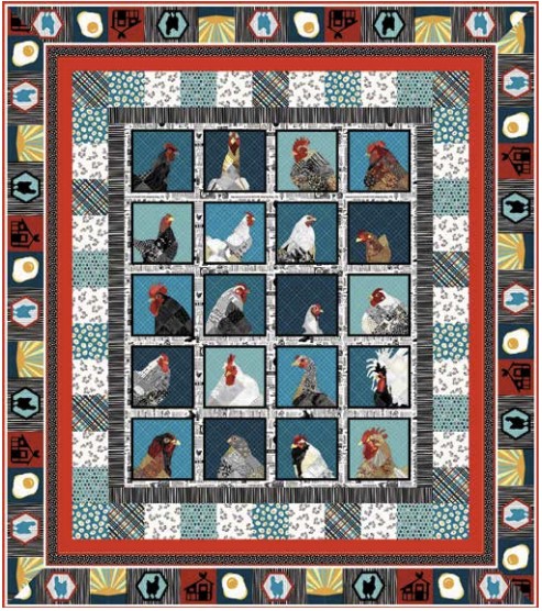 Collage Chicken Blocks 4-Inch, Zooming Chickens, StudioE Fabric