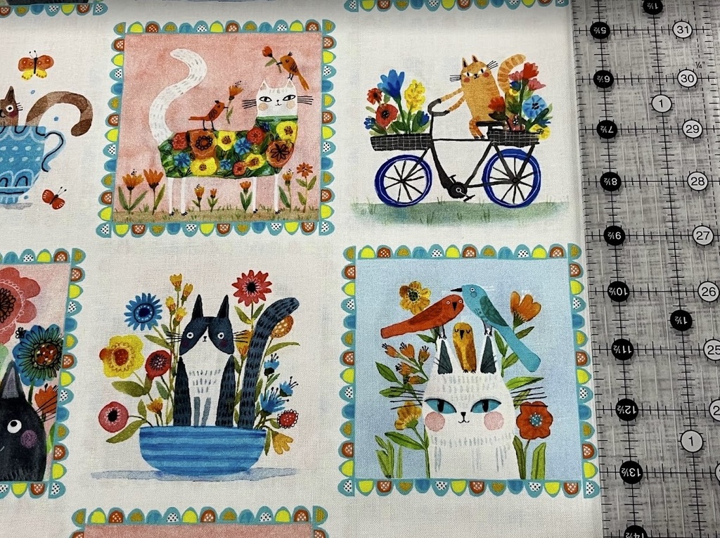 Garden Cats Panel, Terry Runyan, Benartex Fabrics