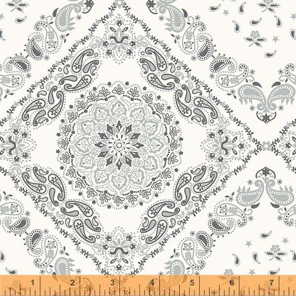 108" Grey & White Cotton Wide Back, Bandana, Windham Fabrics