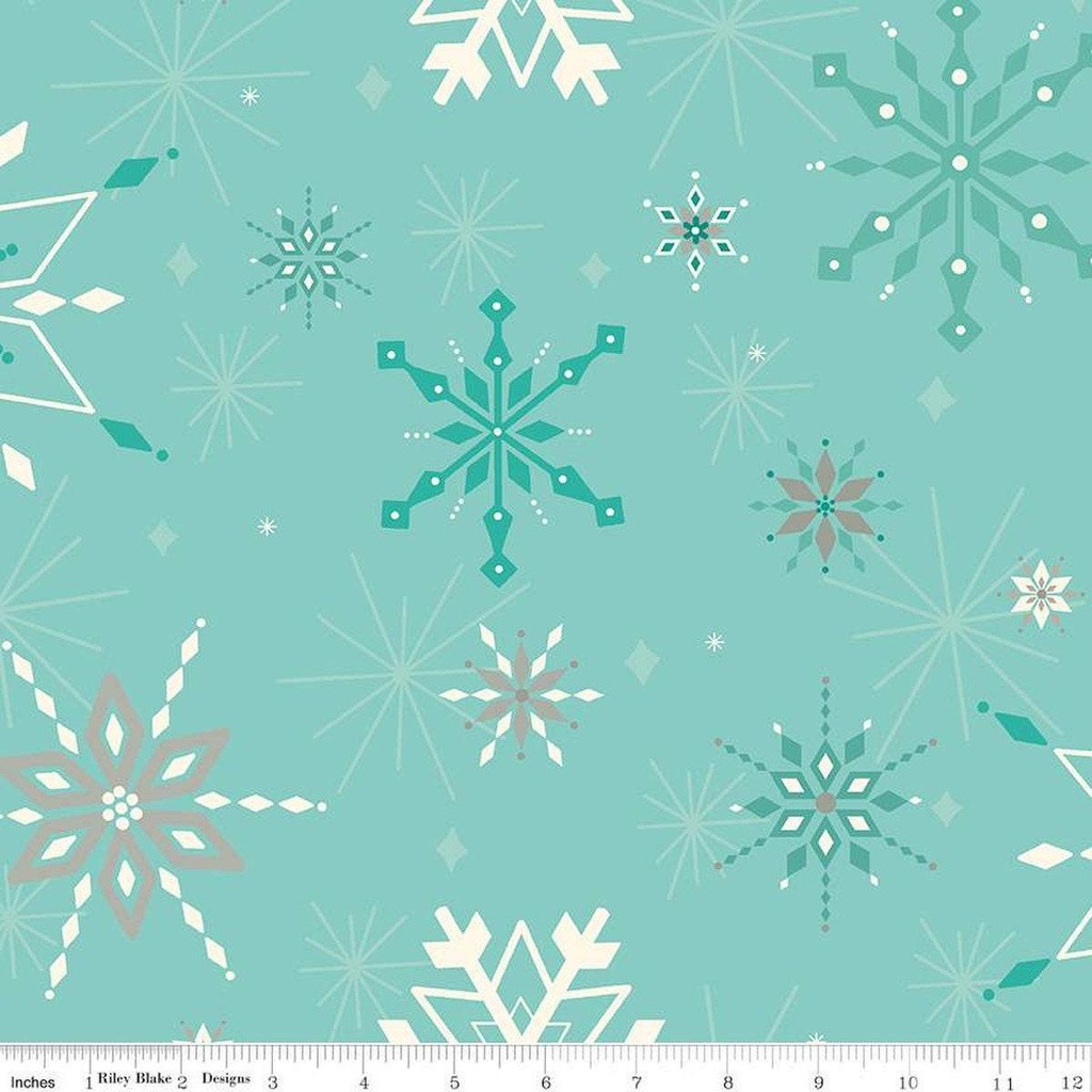 108in Aqua Wide Back, Snowflakes, Riley Blake Designs, Heather Peterson