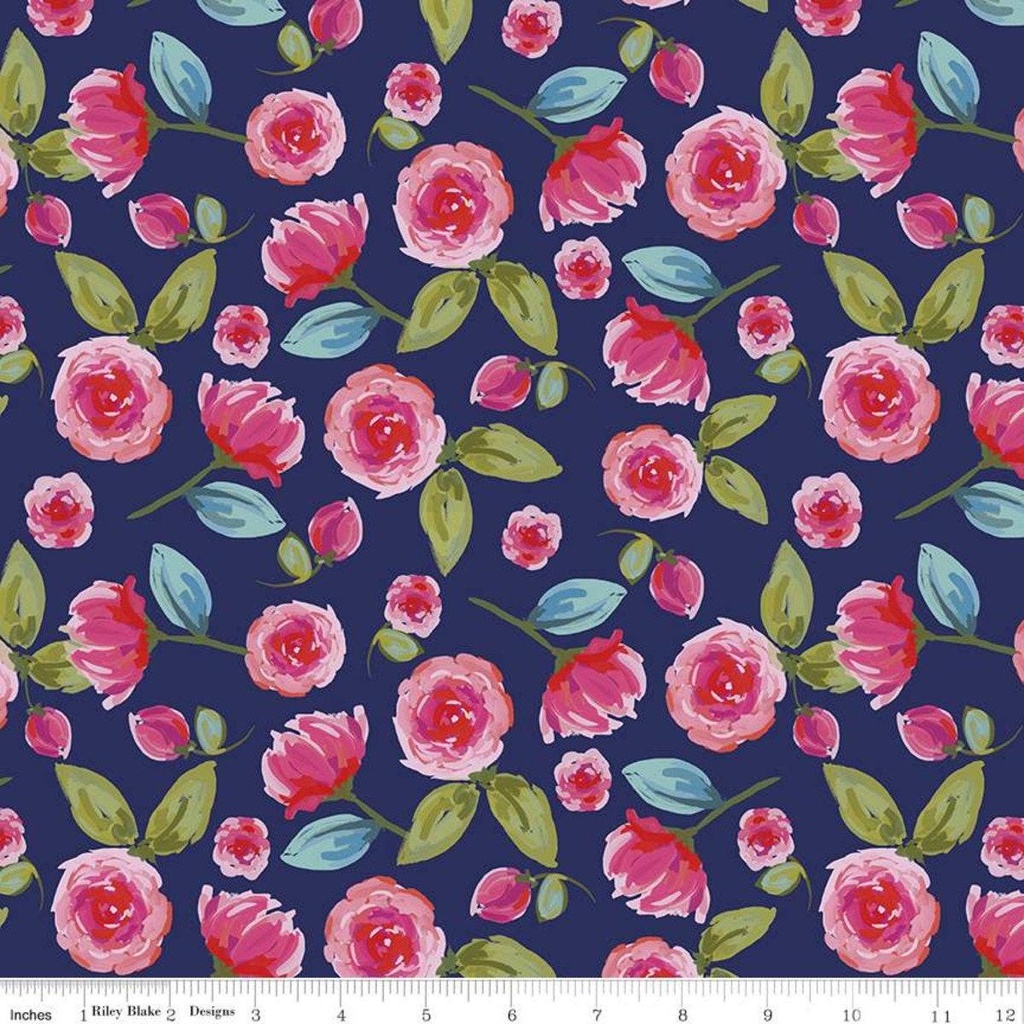 Blissful Blooms Navy Floral, Lila Tueller, Riley Blake Fabrics