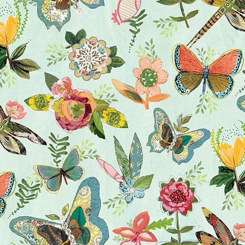 Botanical Cotton Fabric, Butterflies, Dragonfly Fabric, Be The Light, Kelly Rae Roberts, Benartex Fabrics, Fabric by the Yard