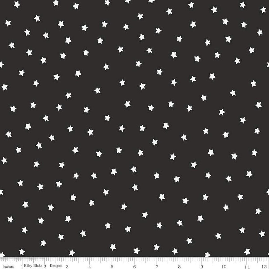 Christmas Stars, Black Fabric by the Yard, J. Wecker Frisch, for Riley Blake Designs