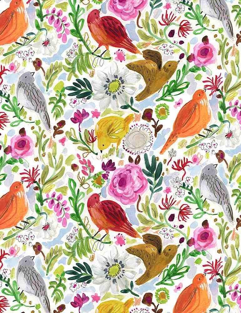 Flying Away, Earth Day Cotton Bird Fabric, August Wren, Dear Stella