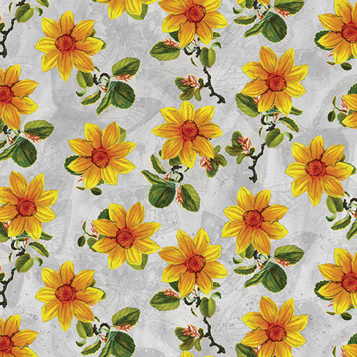 Sunflower Floral Cotton, Kelly Rae Roberts Fabric, A Beautiful Life, Benartex