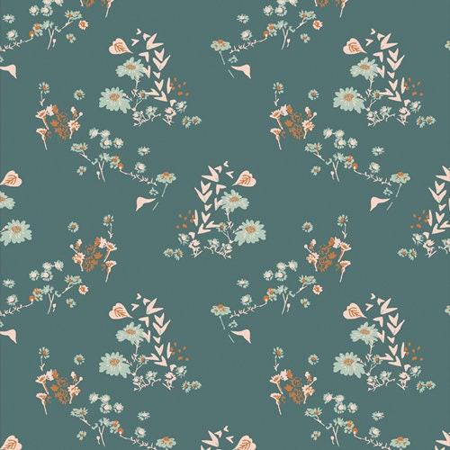 Teal Floral Cotton Fabric, Sharon Holland Fabric, Fabric by the Yard, Art Gallery Fabric