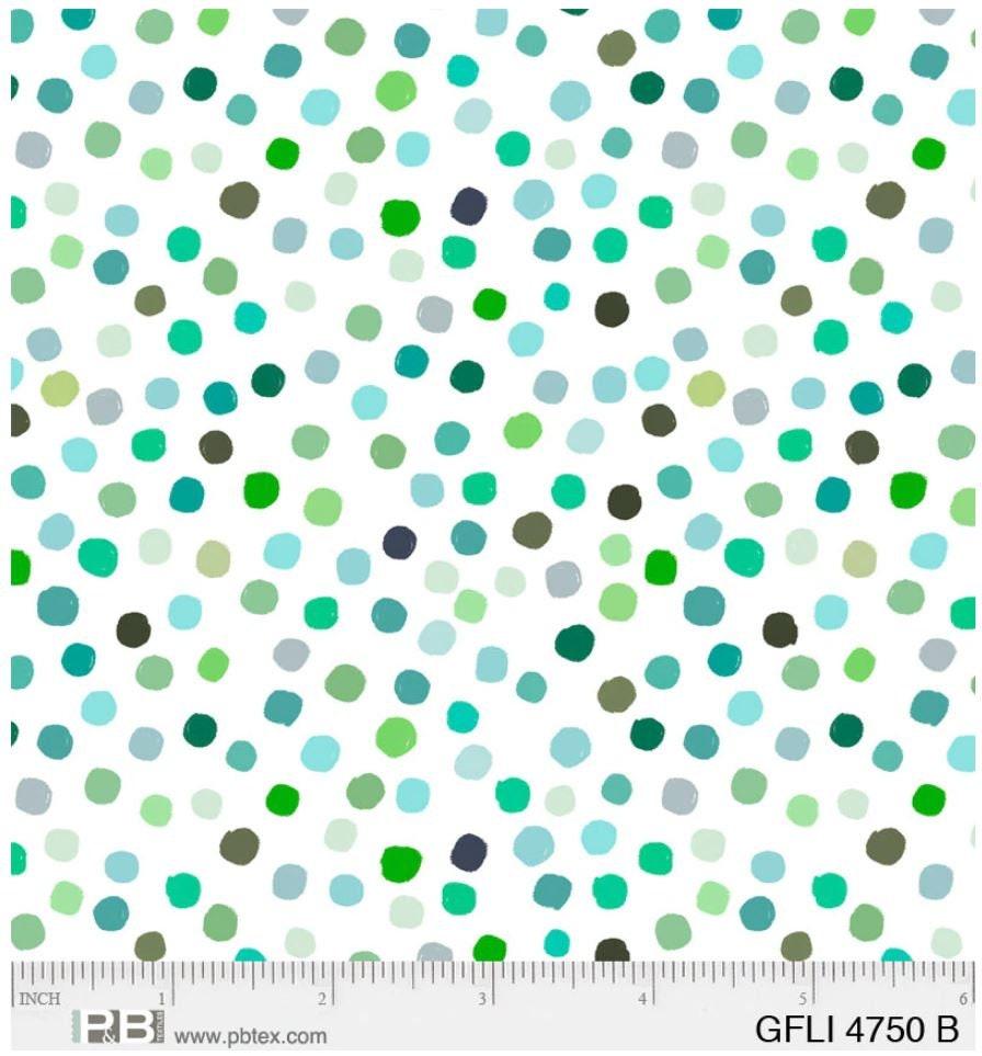 Teal/Green Dot Cotton, Eulalia Mejia, Garden Flight, P&B Textiles