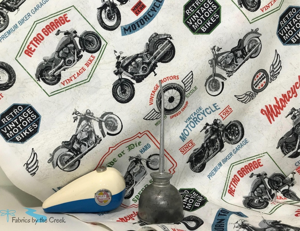 Vintage Motorcycles, Born to Ride, Rosemarie Lavin Design, Windham Fabrics, 52240-1