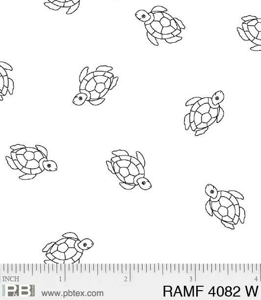 Turtles White Cotton Fabric, Ramblings, P&B Textiles