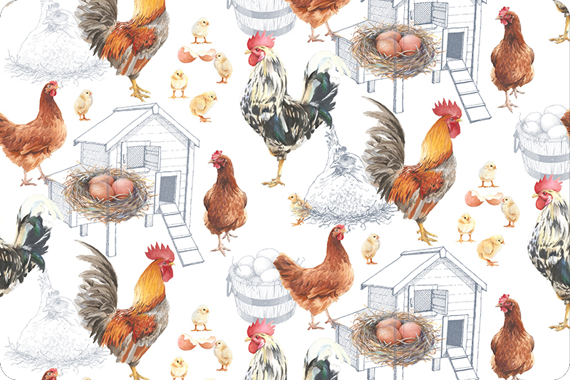 Chicken Cuddle 60in, Rooster Minky, Shannon Fabrics