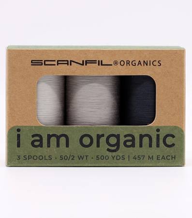 Scanfil Organic Cotton 50wt 3 Spool Thread Set Storm Greys