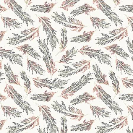 Off-White Stitched Feathers, Zooming Chickens, StudioE Fabrics