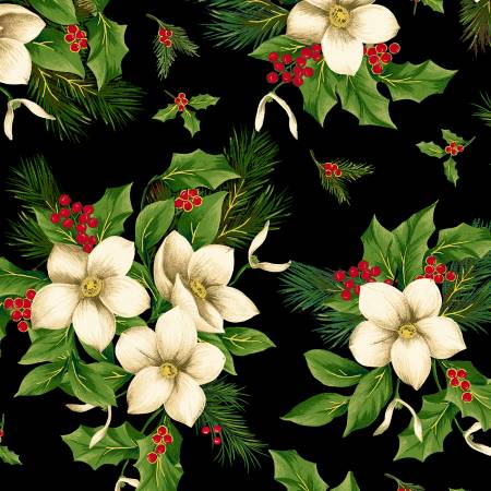Black Christmas Blooms 108in Wide Back, Windham Fabrics