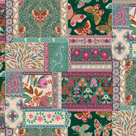 Bountiful Patchwork Multi, Folk Flora, 3 Wishes Fabric