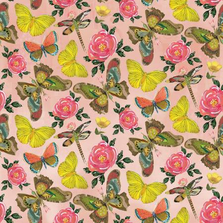 Butterfly Toss Pink, A Heart Led Life, Kelly Rae Roberts, Benartex Fabrics