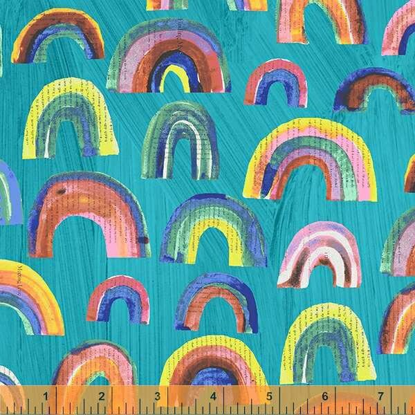 Paper Rainbows Turquoise, Happy by Carrie Bloomston, Windham Fabrics