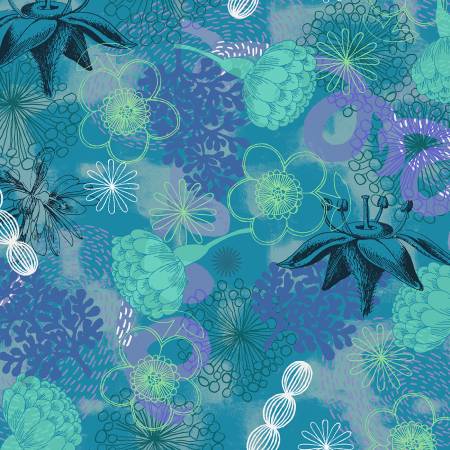 Aqua Botanical, Bright World, Windham Fabrics