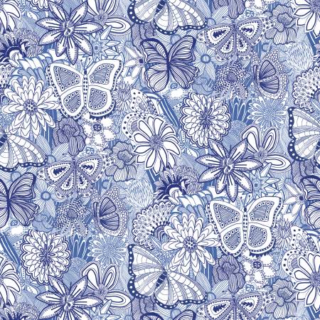 Sketchbook Doodle Blue/White, 108in Wideback, P&B Textiles