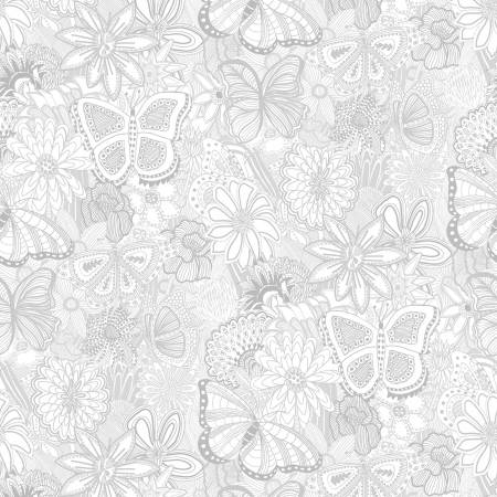 Sketchbook Doodle Light Silver, 108in Wideback, P&B Textiles