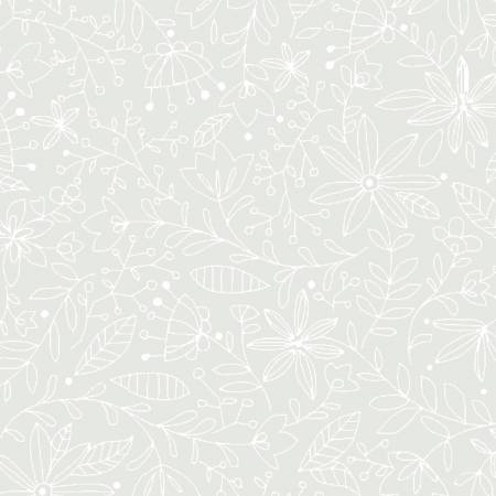 Outline Floral White on White, Ramblings, P&B Textiles