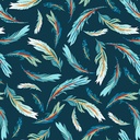 Teal Stitched Feathers, Zooming Chickens, StudioE Fabrics