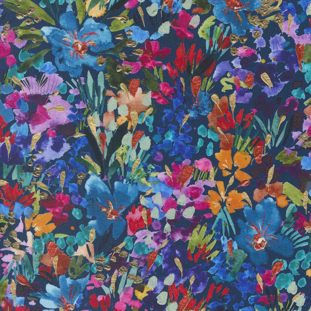 Field of Dreams Florals-Sapphire, Rayon, Coming Up Roses, Create Joy Project, Moda Fabrics