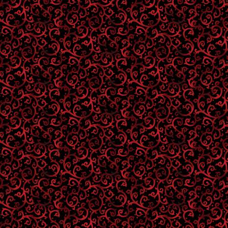 Scarlet/Black Scrolling Splendor, Christmas Spirit by David Galchutt, Benartex Fabrics