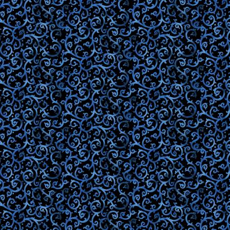 Blue/Black Scrolling Splendor, Christmas Spirit by David Galchutt, Benartex Fabrics