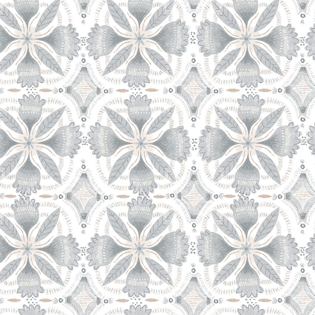 Gray Floral Tiles, Danielle Hartgers, Zanzibar, Blank Quilting