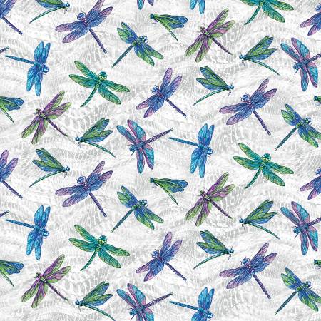 Large Dragonfly Grey, Ann Lauer, On Dragonfly Wings, Benartex Fabrics