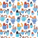 Teacup Cats Blue, Garden Cats, Terry Runyan, Benartex Fabrics