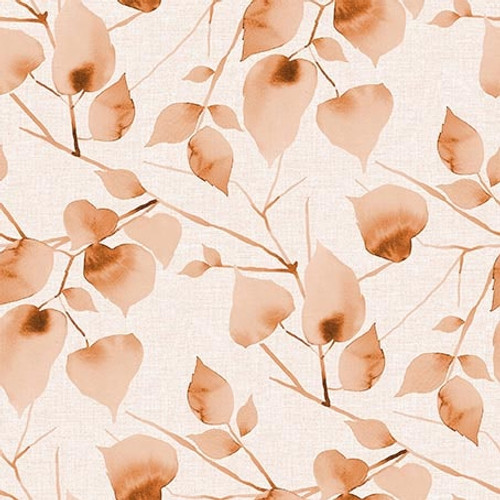 108" Peach Water Color Leaves, Eden, Blank Quilting