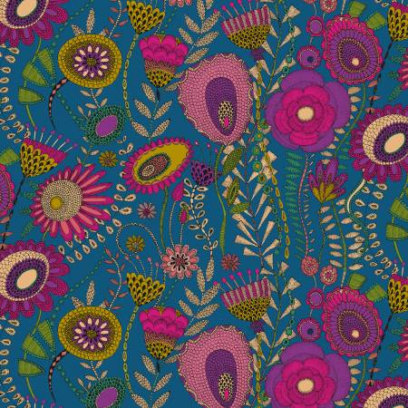 Floral Cotton, Royal Windswept, Twilight, Windham Fabrics