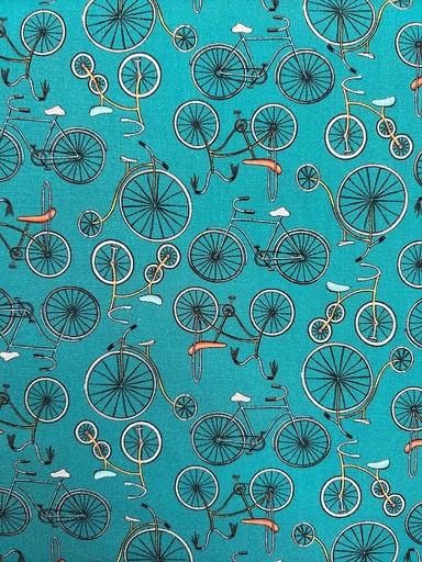 [53162-9, bicycles teal] Bicycle Fabric-Teal, Be My Neighbor, Terri Degenkolb, Windham Fabrics