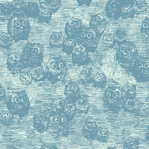 [WND 1531 Owly Blue] Blue Owl Cotton, Katarina Roccella, Art Gallery Fabrics