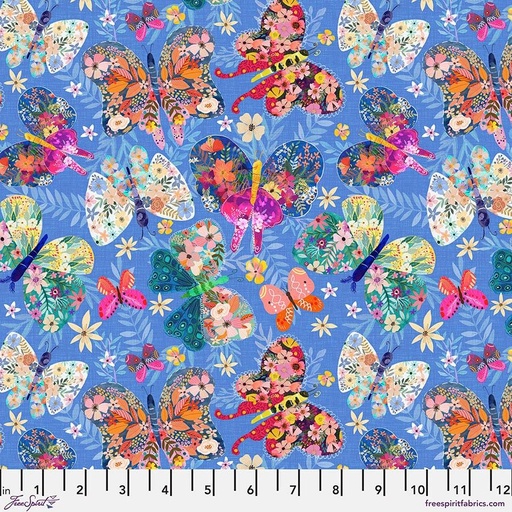 [PWMC022-Blue Butterfly] Butterfly Cotton Fabric, Magic Friends, Mia Charro, FreeSpirit Fabrics