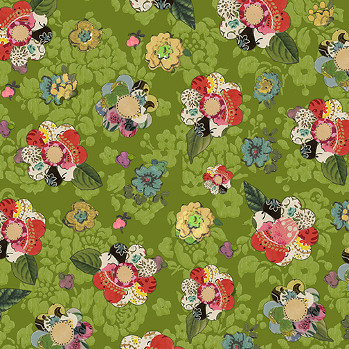 [10347--44 Lime] Collage Floral, Yellow Flowers, Soulshine & Daydreams Fabric, Kelly Rae Roberts, Fabric by the Yard, Benartex