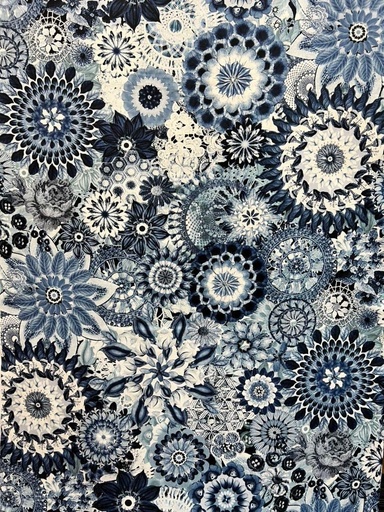 [FCRO 4774 B] Floral Cotton Wide back, Blue Crochet Flowers by P&B Textiles