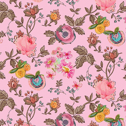 [16020-21 Pink] Floral Cotton, Garden Floral Roses, Kelly Rae Roberts Fabric, A Beautiful Life, Benartex Fabrics