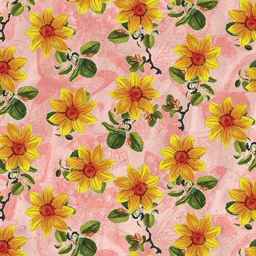 [16021-25 Peach] Sunflower Floral Cotton, Kelly Rae Roberts Fabric, A Beautiful Life, Benartex