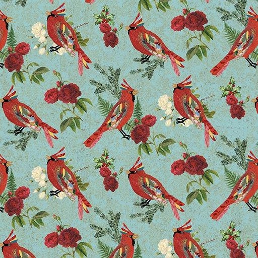 [13122-83] Treasured Cardinal Turquoise , Kelly Rae Roberts, Christmas Fabric, Benartex Fabrics