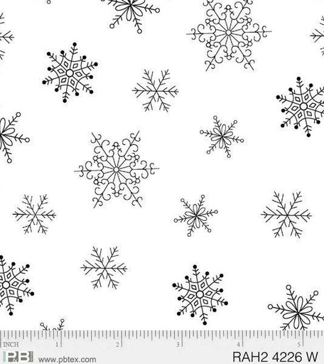 [RAH2 4226 W] White Cotton Fabric, Snowflakes, Fabric by the Yard, Ramblings Holiday, P&B Textiles