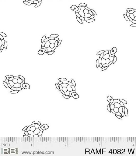 [RAMF 4082 White] Turtles White Cotton Fabric, Ramblings, P&B Textiles
