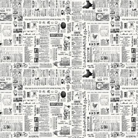 [7187S-39] Off-White Newsprint, Zooming Chickens, StudioE Fabric