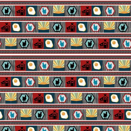 [7197-78] Chicken Border Stripe, Zooming Chickens, StudioE Fabric