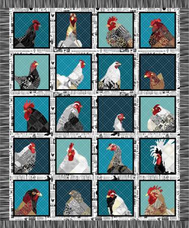 [7198PS-78] Chicken Panel, Zooming Chickens, SudioE Fabric
