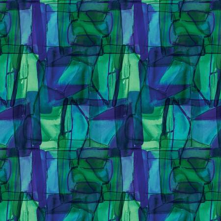 [13494B-55] Reflections, Blue/Green Painted Prism, Marta Cortese, Benartex Fabrics