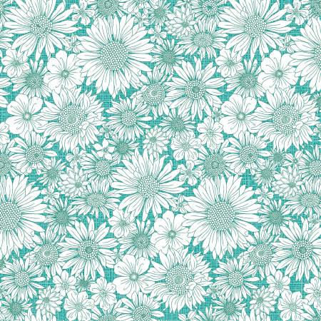 [13676B-82] Turquoise Upsy Daisy, Pat Sloan, Benartex Fabrics