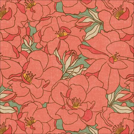 [227419-X] Rosy Deco, Organic Cotton, Zepherine Red, Amy MacCready, Cloud9 Fabrics